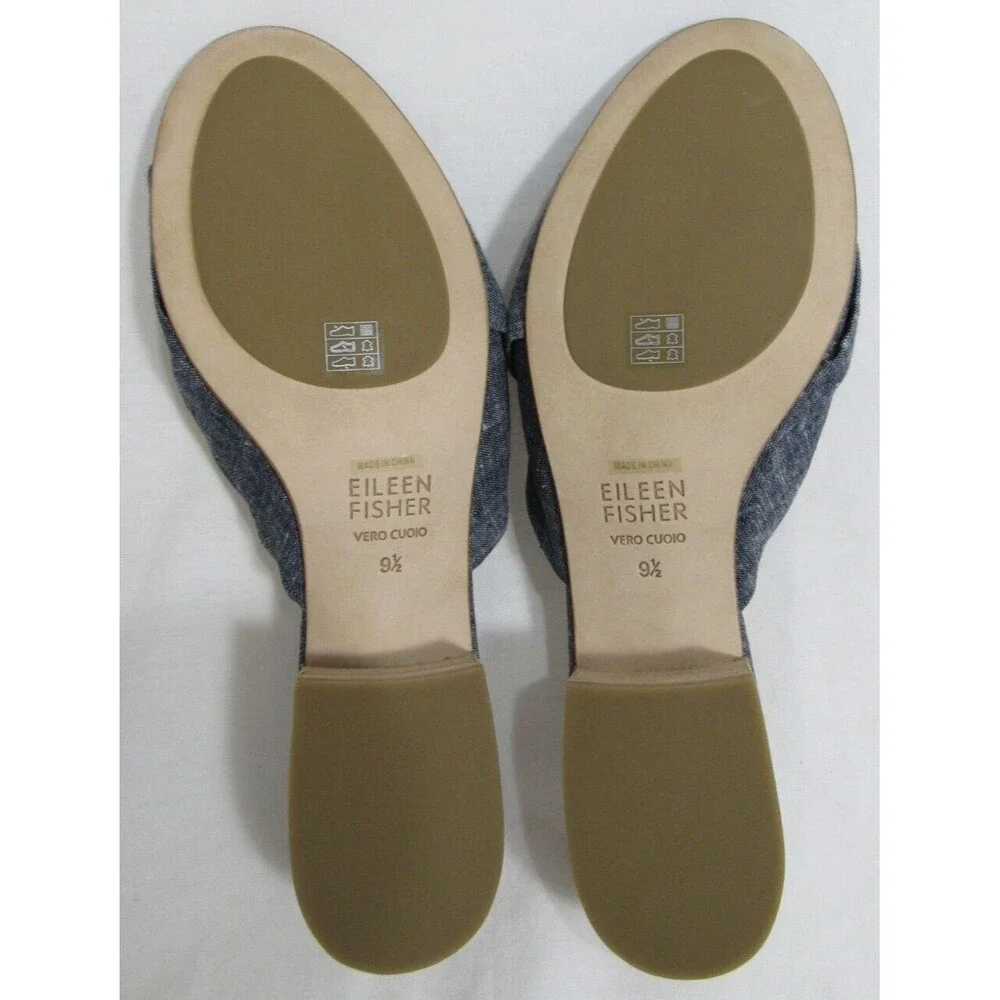 Eileen Fisher Blue Ruche Chambray Slip On Vero Cuoio Heels Size 9.5 NWOT